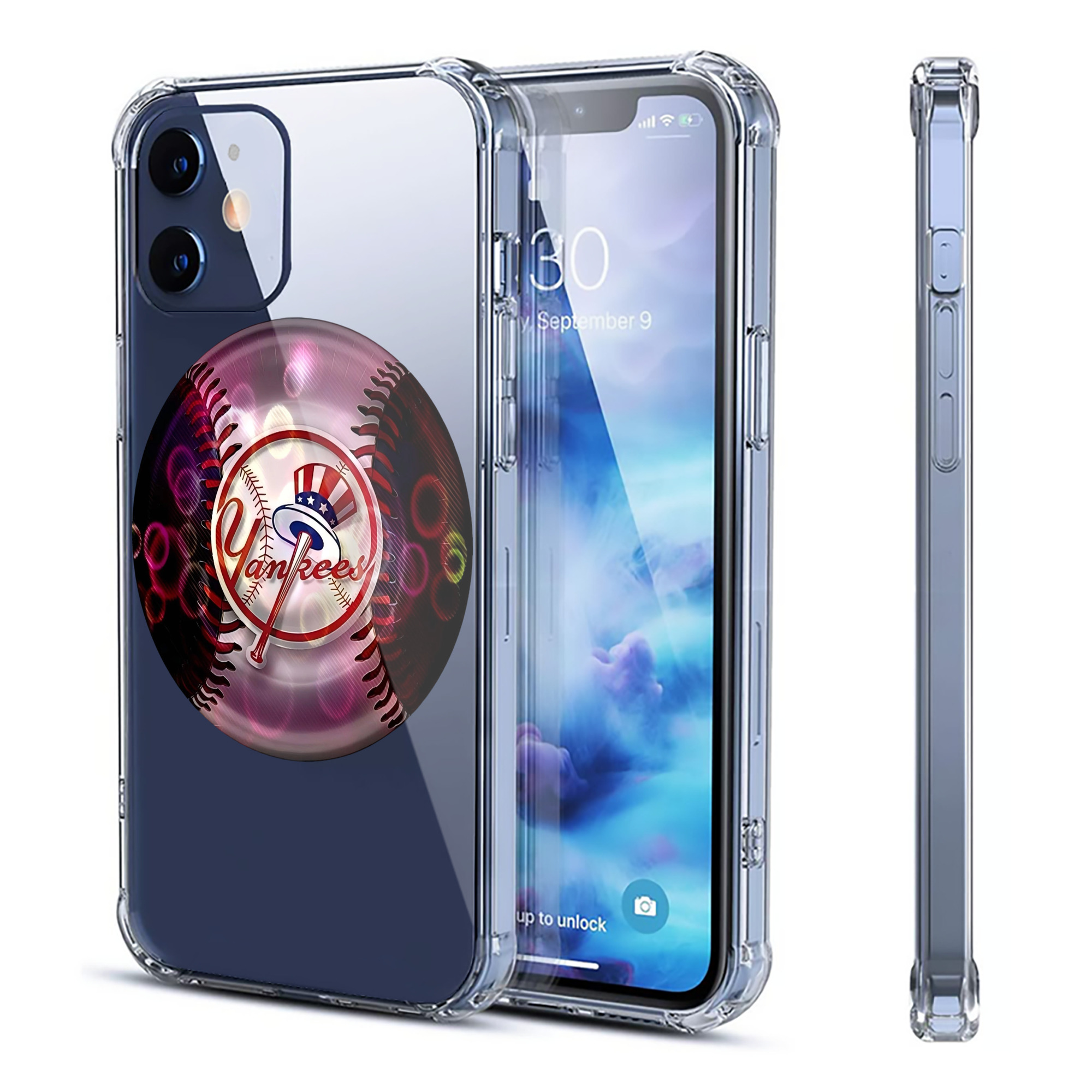 New York Yankees Colorful Logo Clear IPhone 12 Case – Soft TPU With UV Print – Enhanced Drop Protection, Precise Fit, Anti-Fingerprint, Customizable Design, Scratch-Resistant, Yellow-Resistant